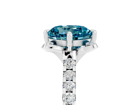 White gold Round Cut Blue Topaz Ring with Pavé Band and Floral Prong Setting_5