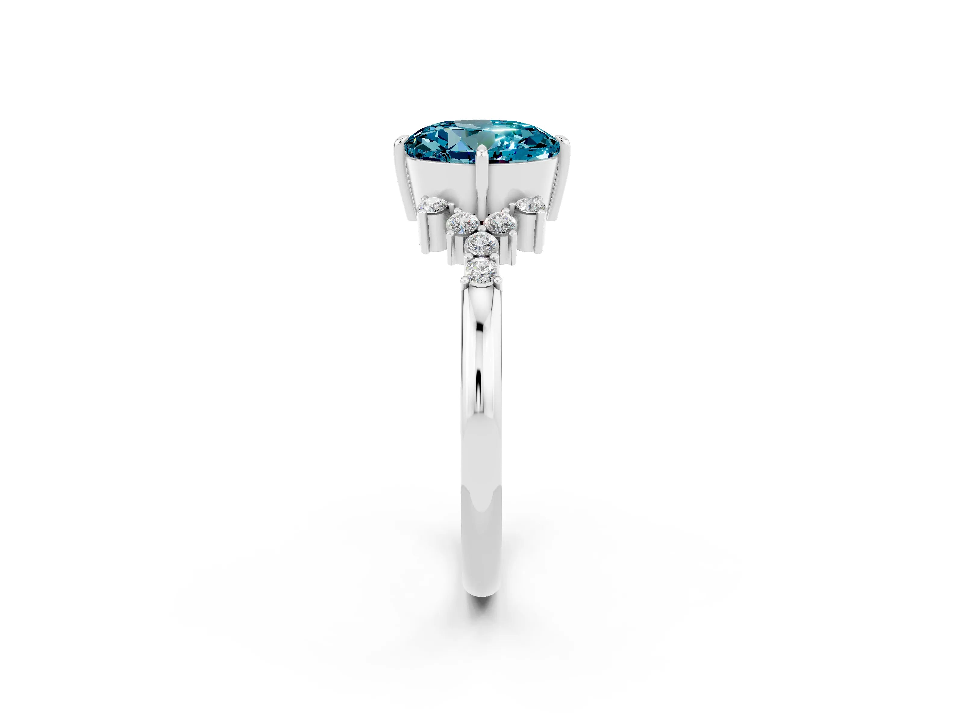 White gold Round Cut Blue Topaz Ring with Side Stones and Four-Prong Setting_38