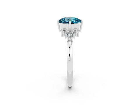 White gold Round Cut Blue Topaz Ring with Side Stones and Four-Prong Setting_38