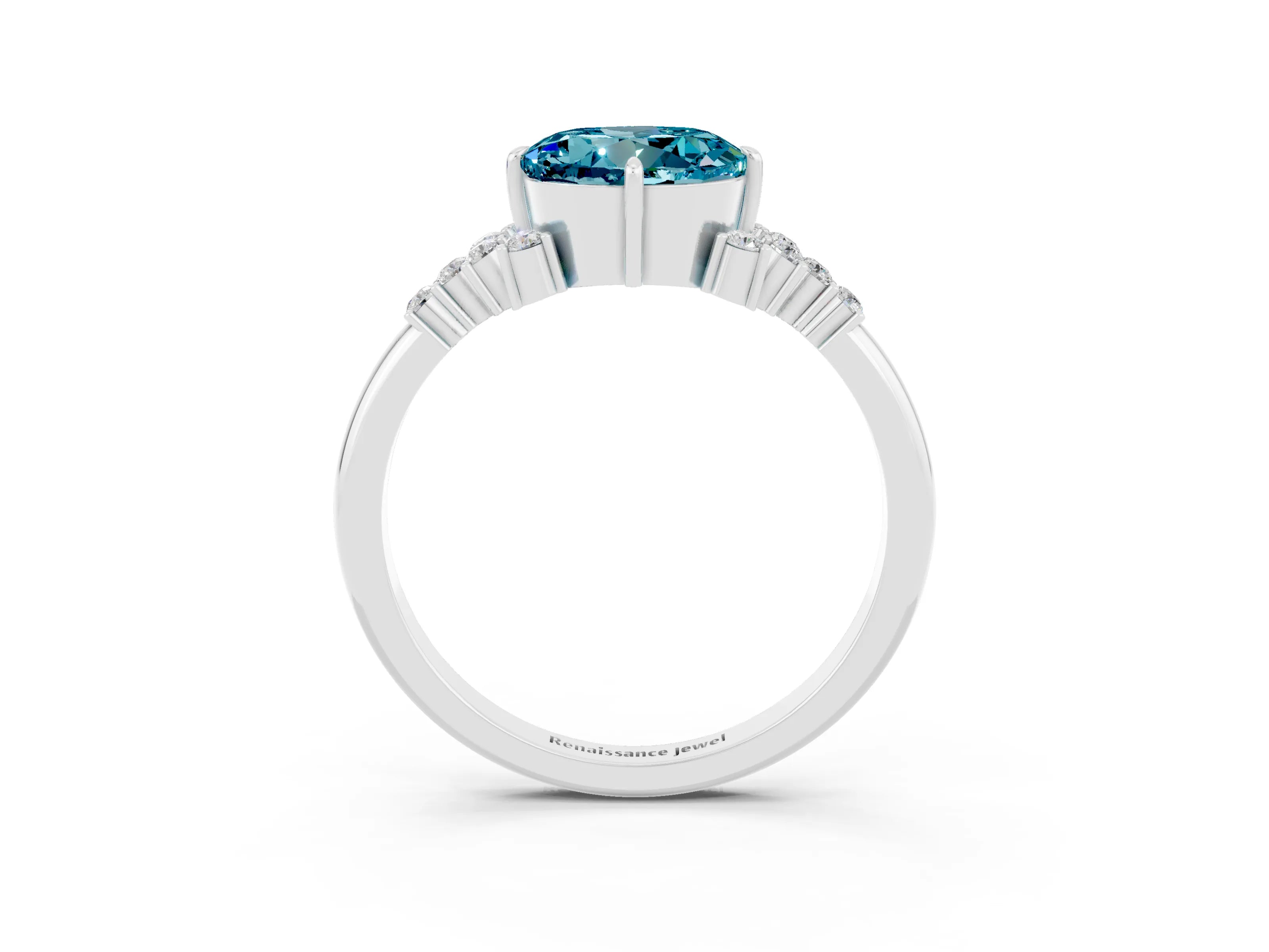 White gold Round Cut Blue Topaz Ring with Side Stones and Four-Prong Setting_39