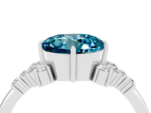 White gold Round Cut Blue Topaz Ring with Side Stones and Four-Prong Setting_40