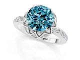 White gold Round Cut Blue Topaz Scalloped Halo Engagement Ring with Round Shared Prong Band_25