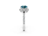 White gold Round Cut Blue Topaz Scalloped Halo Engagement Ring with Round Shared Prong Band_26