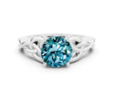 White gold Round Cut Blue Topaz Solitaire Celtic Knot Ring with Four-Prong Setting_12