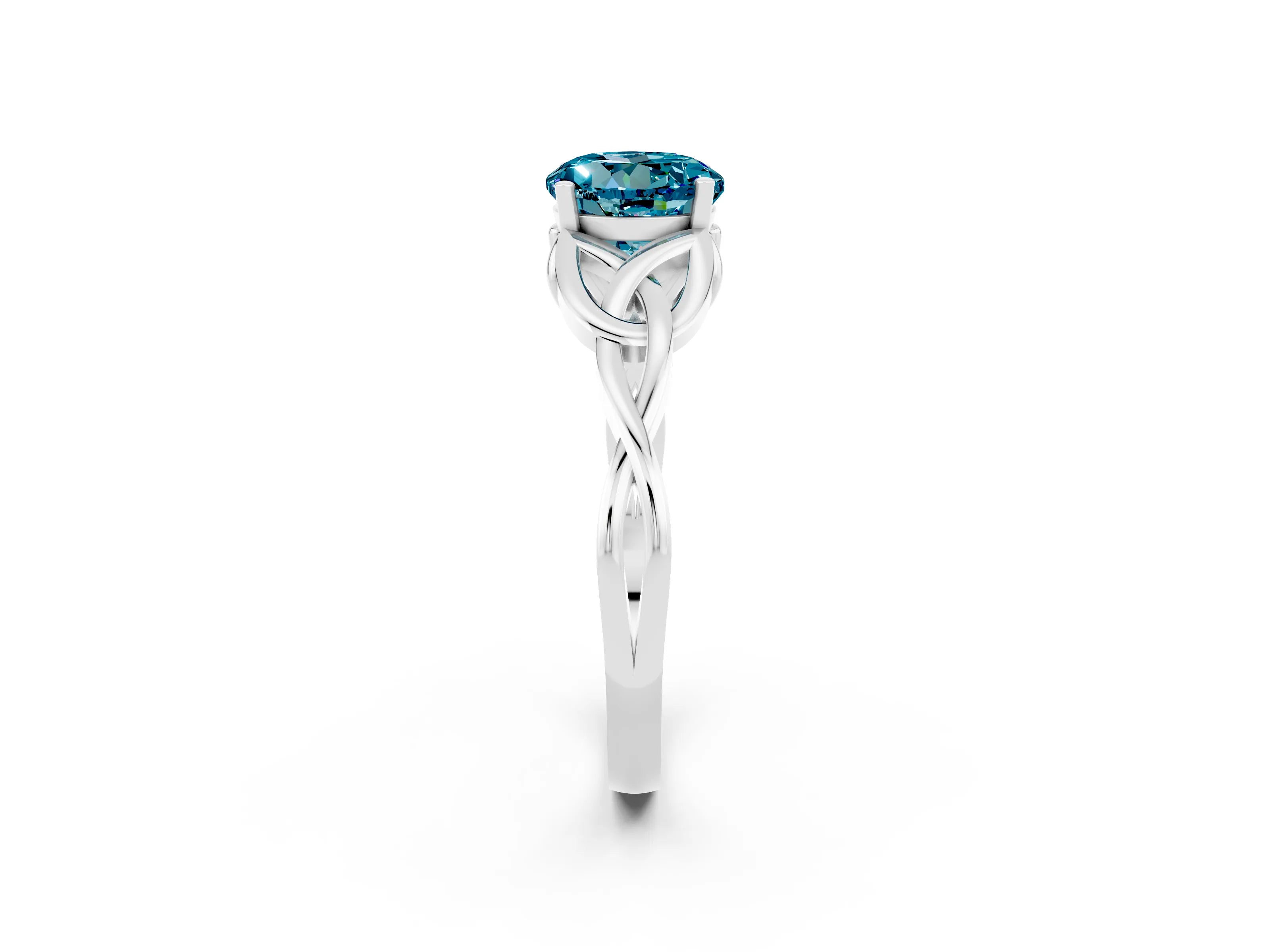 White gold Round Cut Blue Topaz Solitaire Celtic Knot Ring with Four-Prong Setting_14