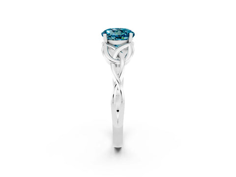 White gold Round Cut Blue Topaz Solitaire Celtic Knot Ring with Four-Prong Setting_14