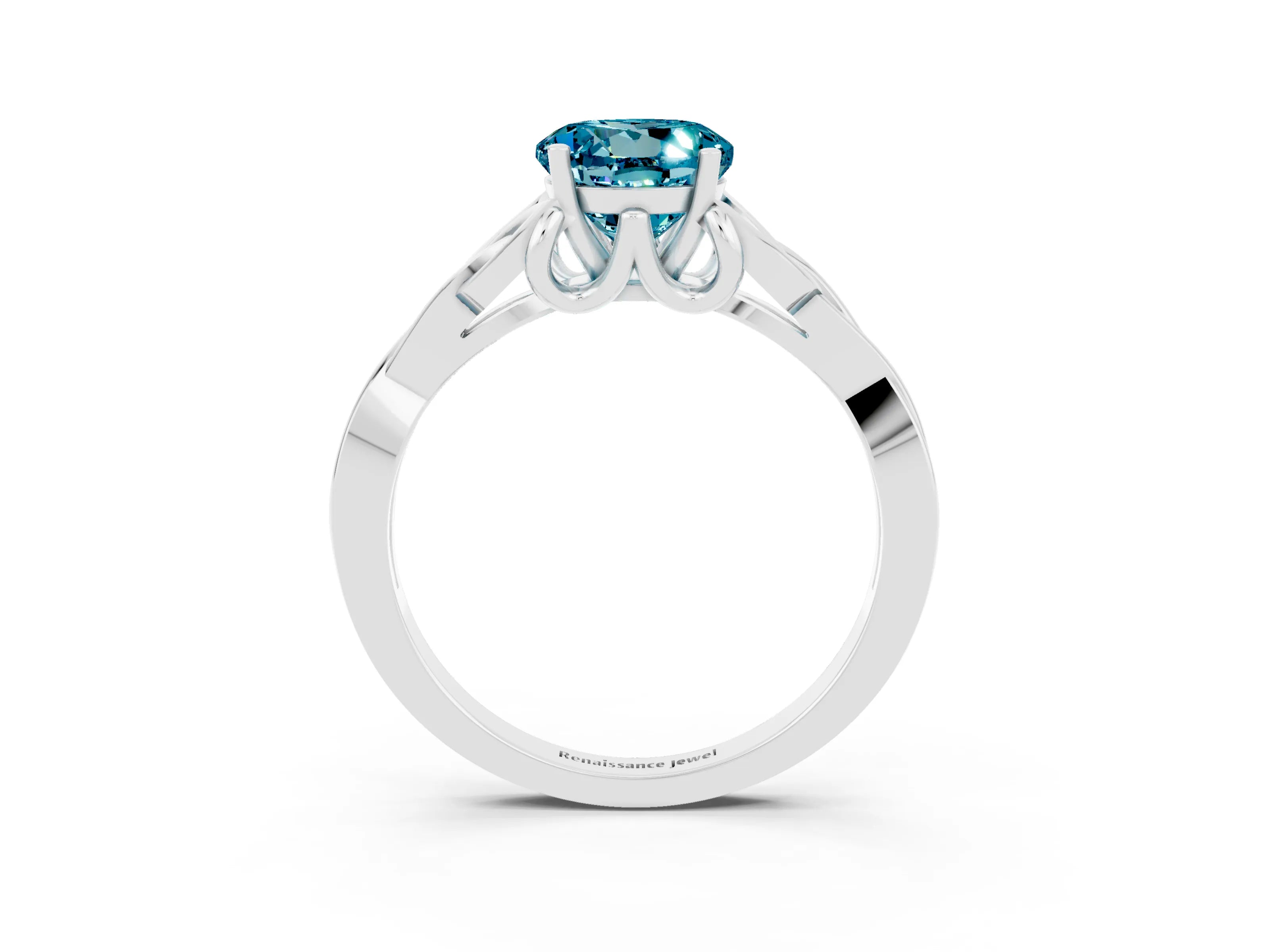 White gold Round Cut Blue Topaz Solitaire Celtic Knot Ring with Four-Prong Setting_15