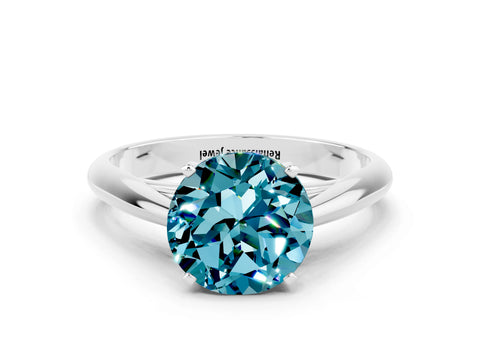 White gold Round Cut Blue Topaz Solitaire Engagement Ring with Cathedral Setting and Four-Prong Mount_12