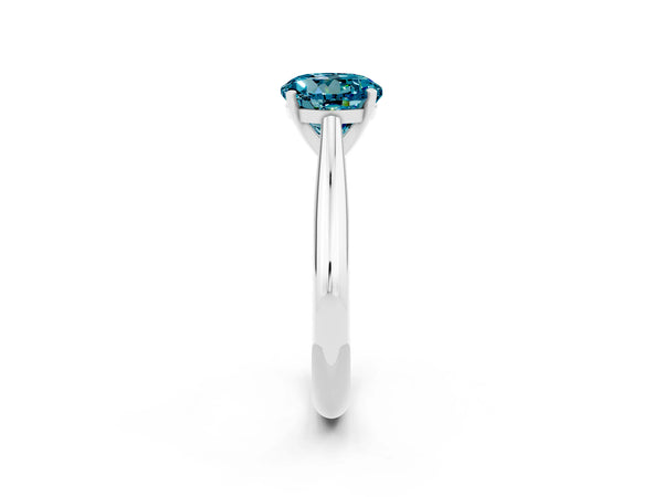 Silver Round Cut Blue Topaz Solitaire Engagement Ring with Cathedral Setting and Four-Prong Mount