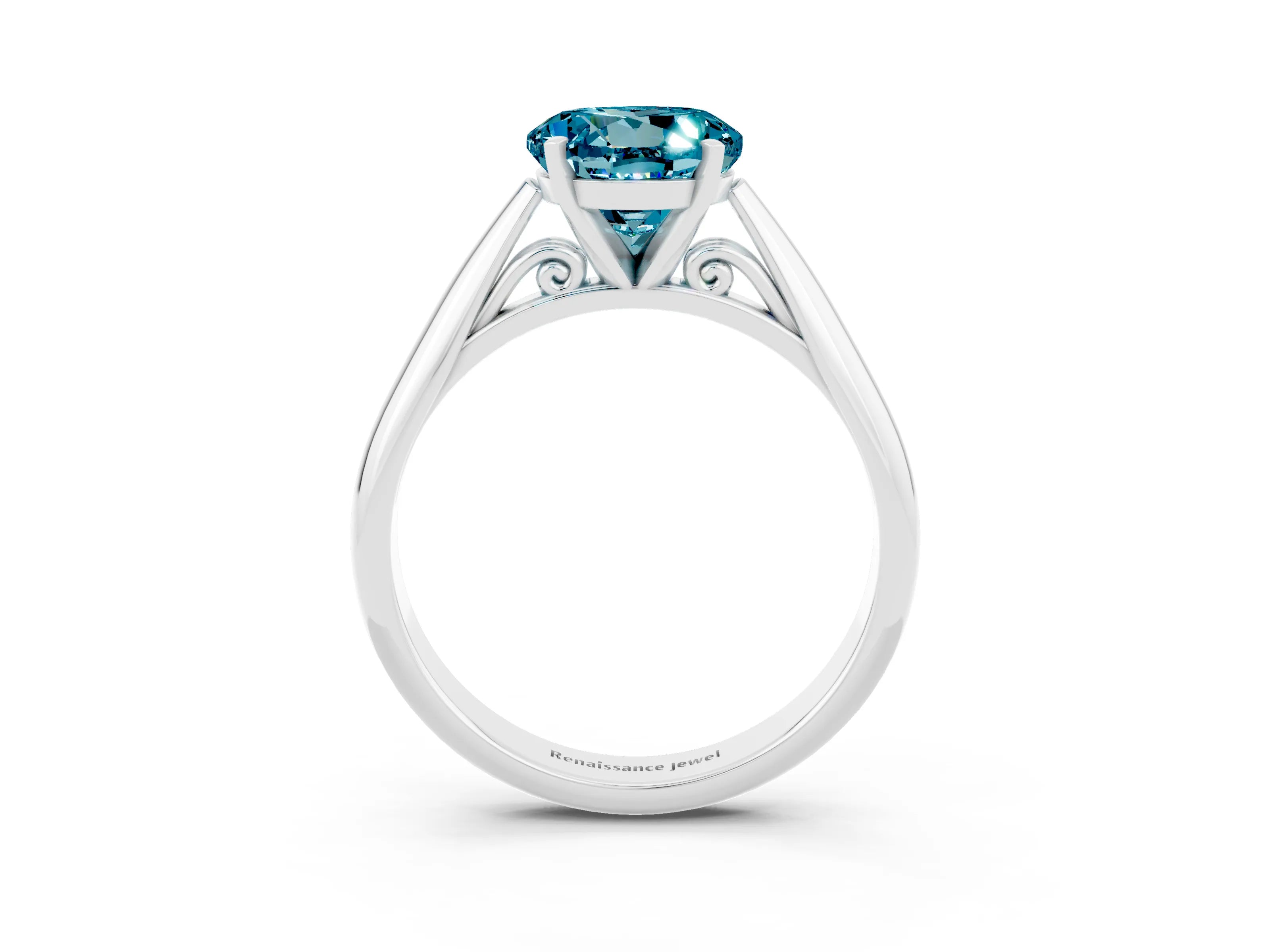 White gold Round Cut Blue Topaz Solitaire Engagement Ring with Cathedral Setting and Four-Prong Mount_27