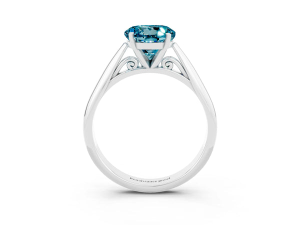 White gold Round Cut Blue Topaz Solitaire Engagement Ring with Cathedral Setting and Four-Prong Mount