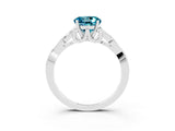 White gold Round Cut Blue Topaz Solitaire Engagement Ring with Celtic Knot Band and Four-Prong Setting_3