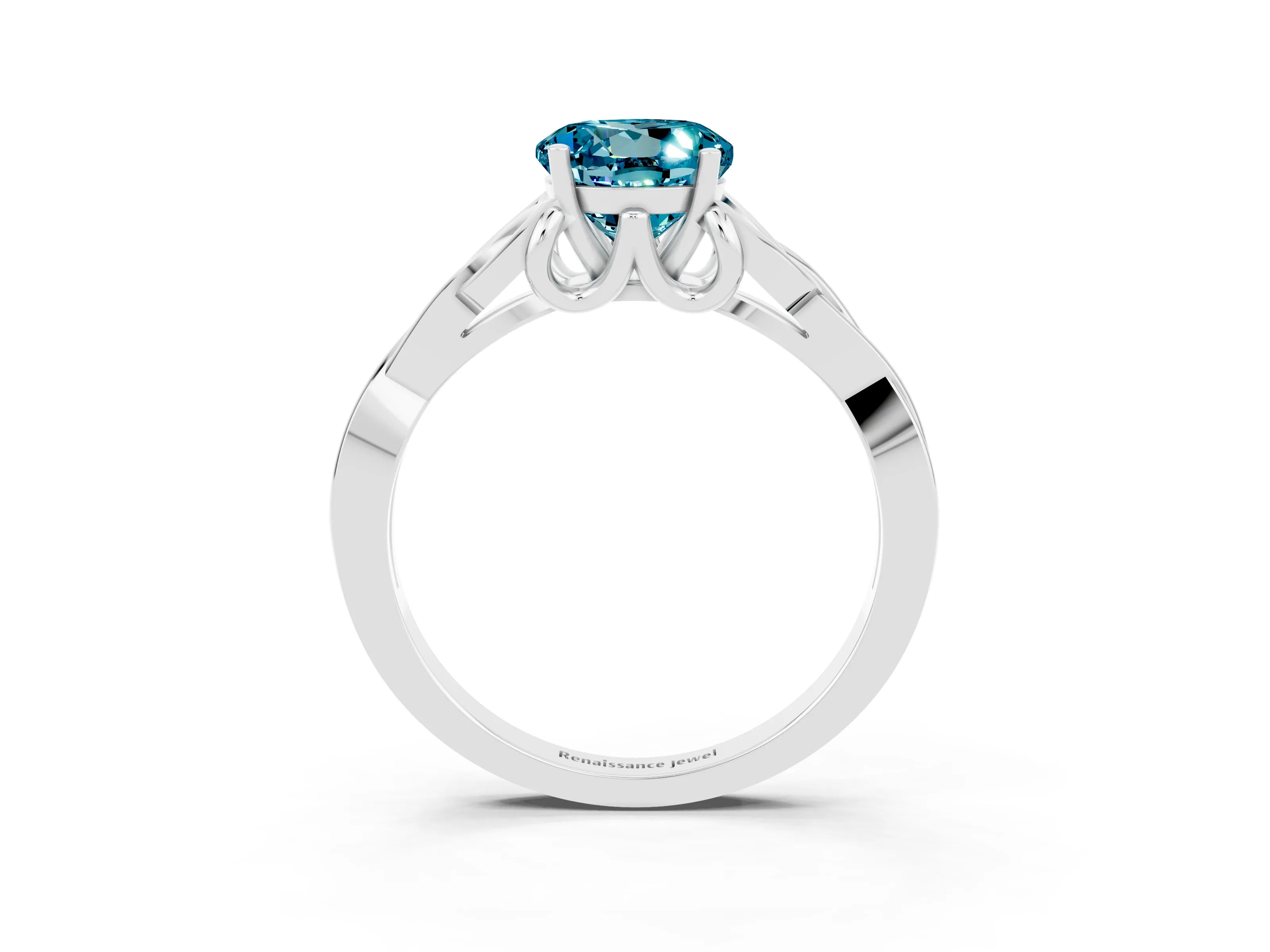 White gold Round Cut Blue Topaz Solitaire Engagement Ring with Celtic Knot Band and Four-Prong Setting_3