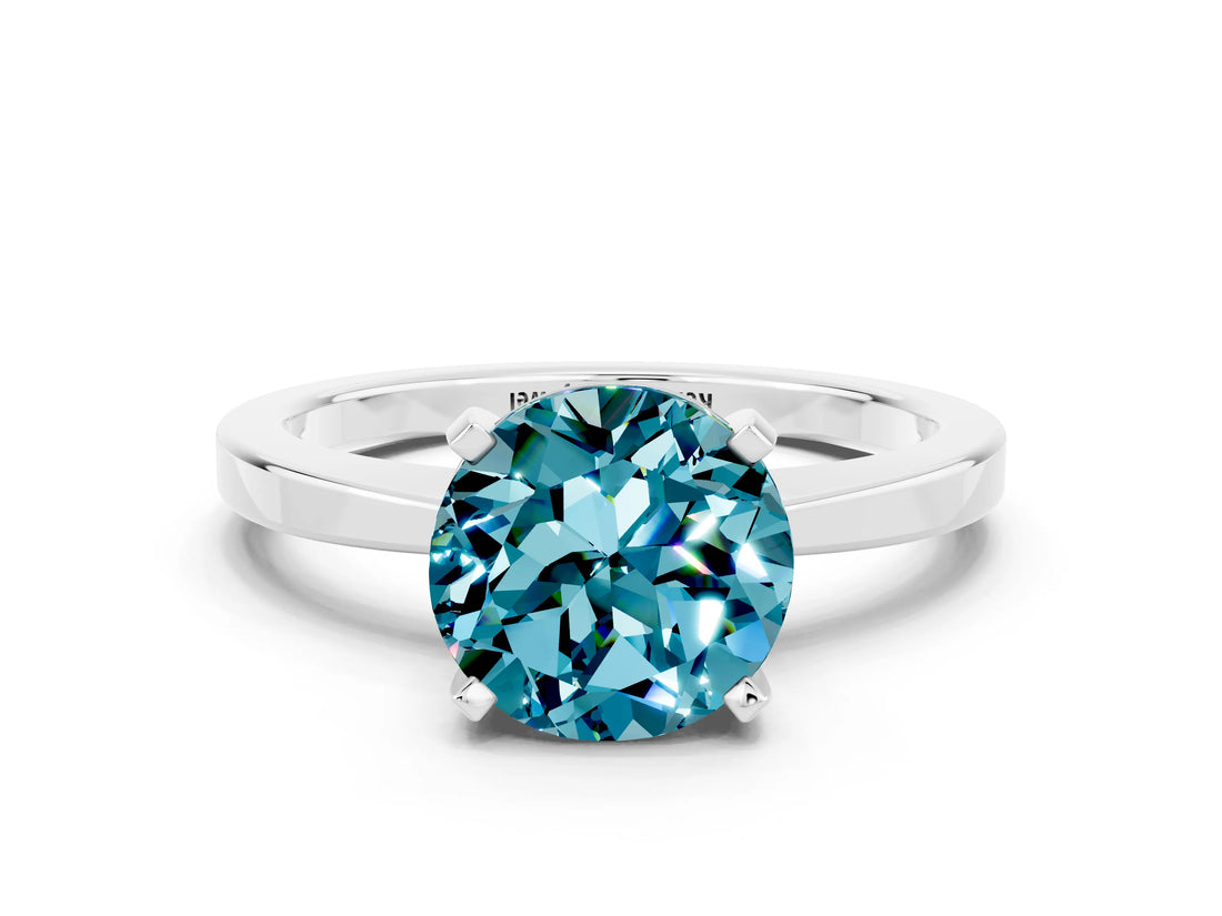 White gold Round Cut Blue Topaz Solitaire Engagement Ring with Classic Band and Four-Prong Setting_36