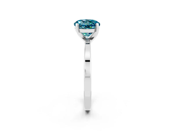 White gold Round Cut Blue Topaz Solitaire Engagement Ring with Classic Band and Four-Prong Setting