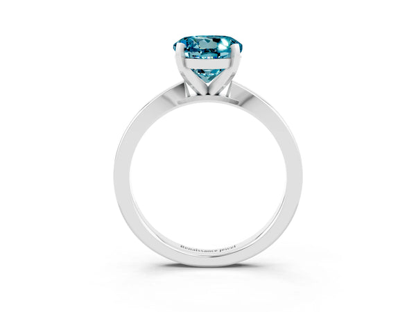 Silver Round Cut Blue Topaz Solitaire Engagement Ring with Classic Band and Four-Prong Setting