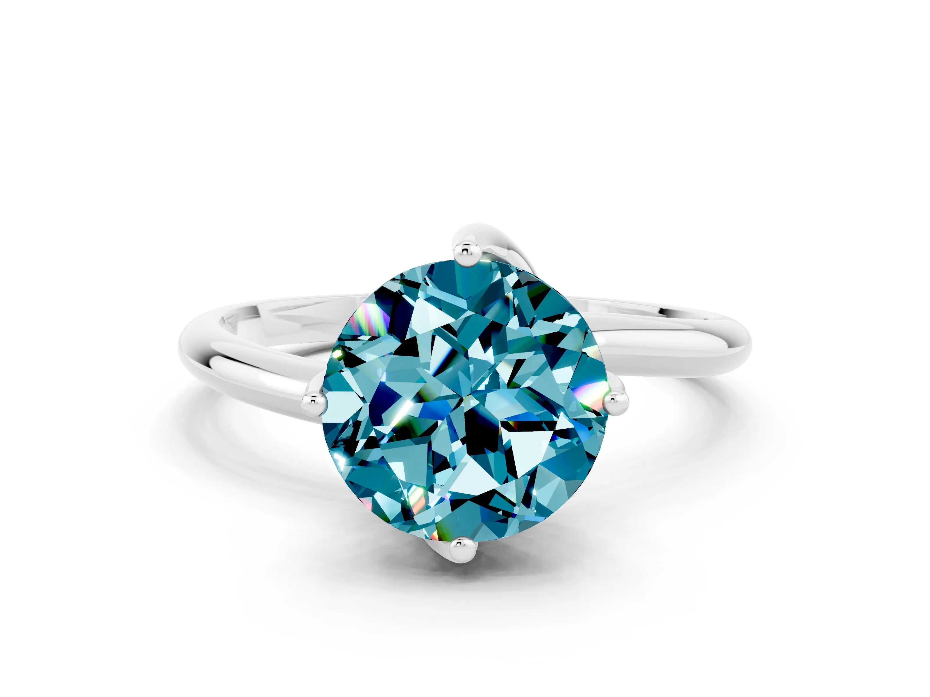 White gold Round Cut Blue Topaz Solitaire Engagement Ring with Four-Prong Setting and Classic Band_12