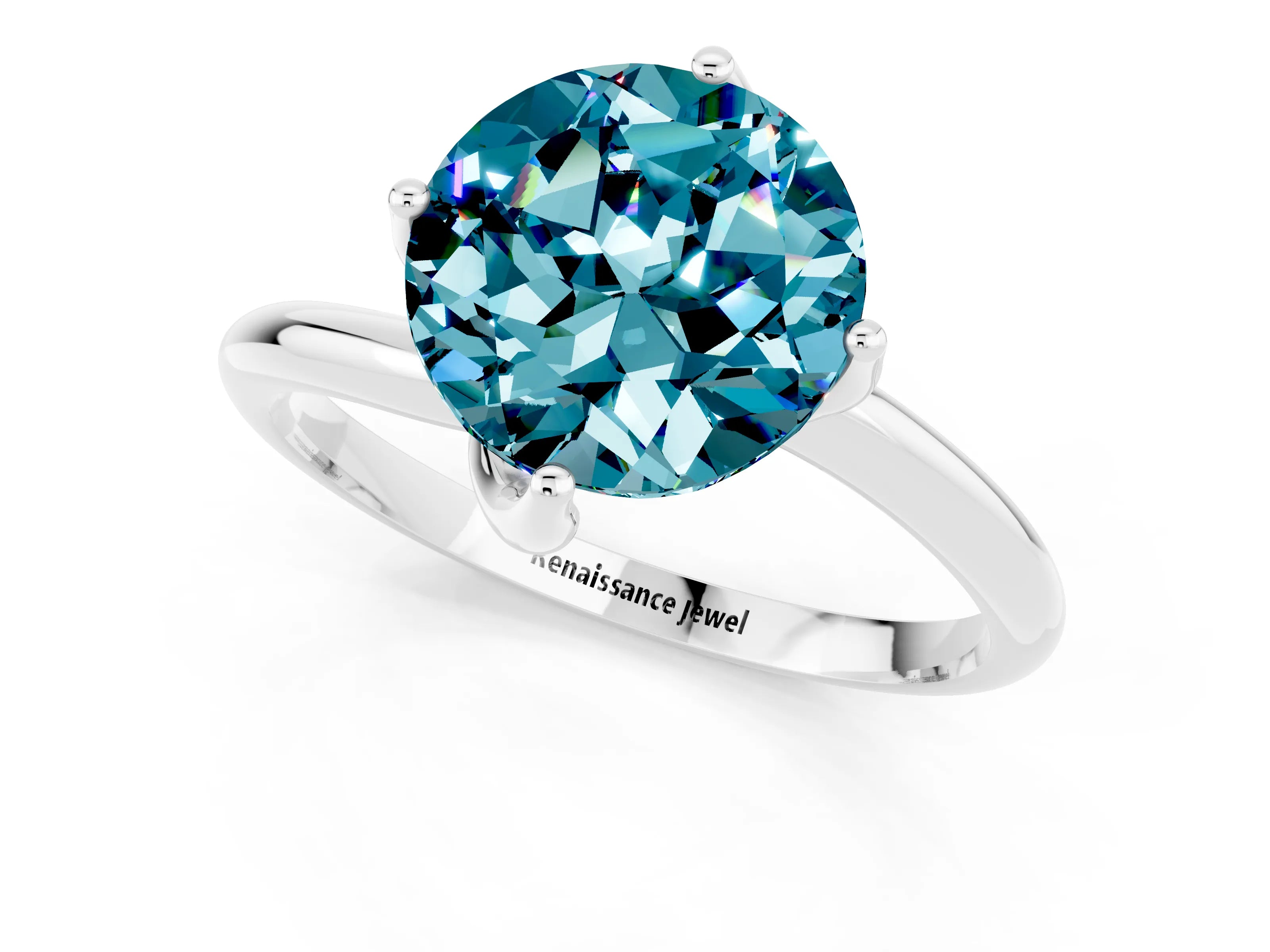 White gold Round Cut Blue Topaz Solitaire Engagement Ring with Four-Prong Setting and Classic Band_13