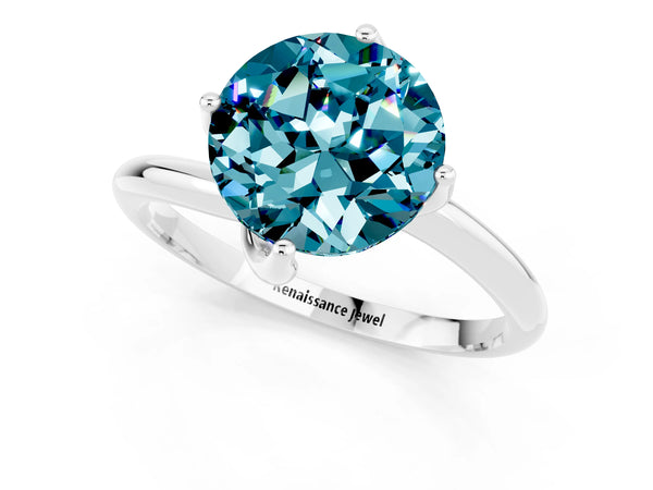 White gold Round Cut Blue Topaz Solitaire Engagement Ring with Four-Prong Setting and Classic Band