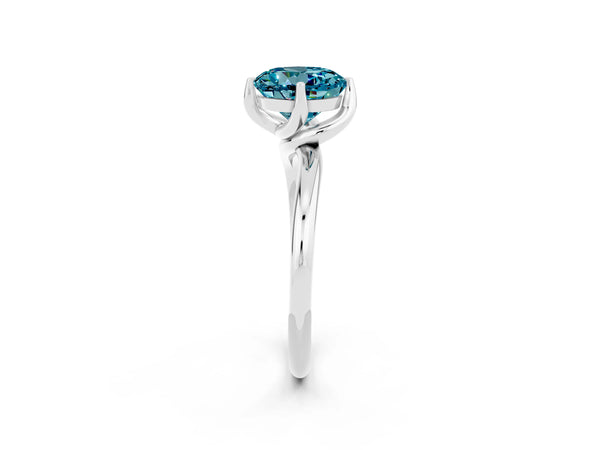 White gold Round Cut Blue Topaz Solitaire Engagement Ring with Four-Prong Setting and Classic Band
