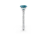 White gold Round Cut Blue Topaz Solitaire Engagement Ring with Pavé Band and Four-Prong Setting_2