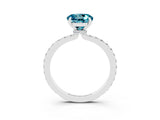 White gold Round Cut Blue Topaz Solitaire Engagement Ring with Pavé Band and Four-Prong Setting_3
