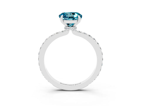 White gold Round Cut Blue Topaz Solitaire Engagement Ring with Pavé Band and Four-Prong Setting_3