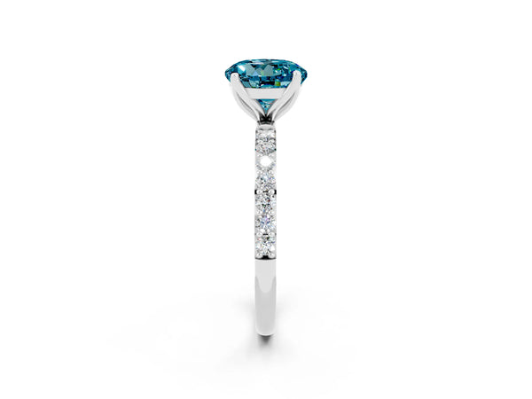 Platinum Round Cut Blue Topaz Solitaire Engagement Ring with Round  Pavé Band and Prong Setting