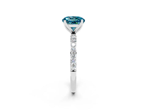 White gold Round Cut Blue Topaz Solitaire Engagement Ring with Pavé Band and Prong Setting_2