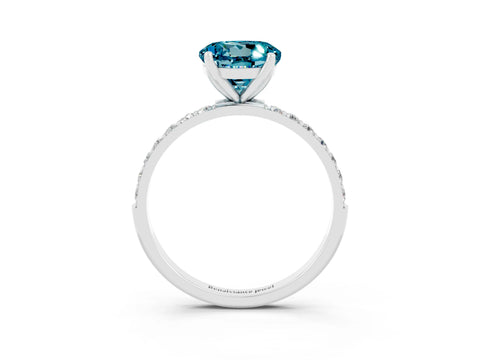 White gold Round Cut Blue Topaz Solitaire Engagement Ring with Pavé Band and Prong Setting_3