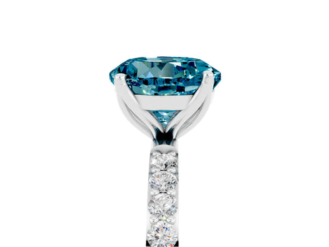White gold Round Cut Blue Topaz Solitaire Engagement Ring with Pavé Band and Prong Setting_5