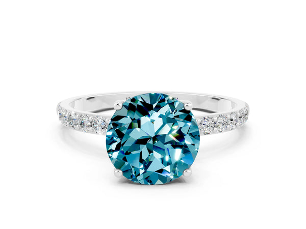 Silver Round Cut Blue Topaz Solitaire Engagement Ring with Round  Pavé Band and Prong Setting