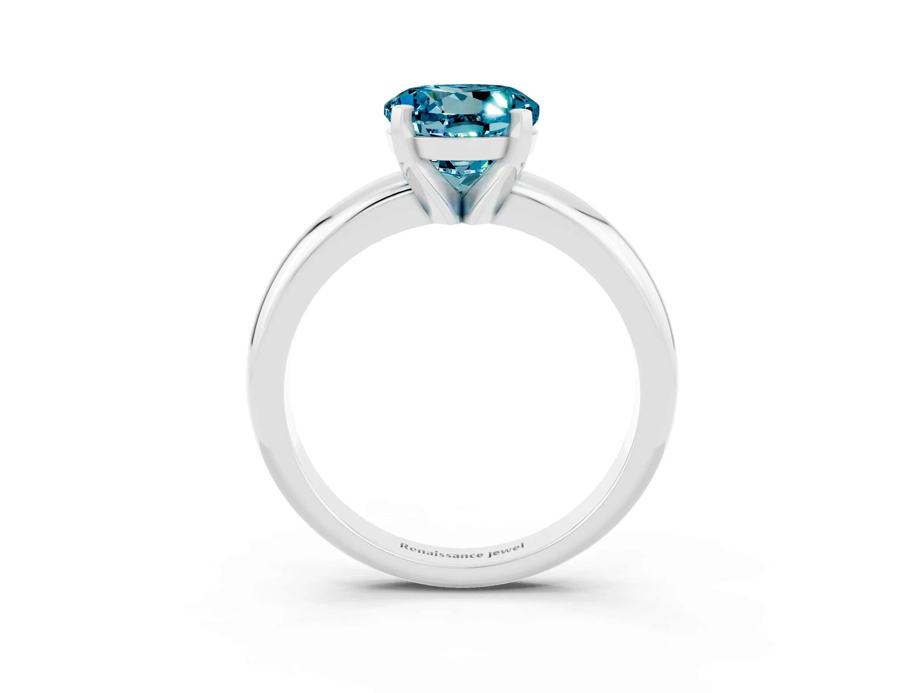 White gold Round Cut Blue Topaz Solitaire Engagement Ring with Round Band and Four-Prong Setting_3
