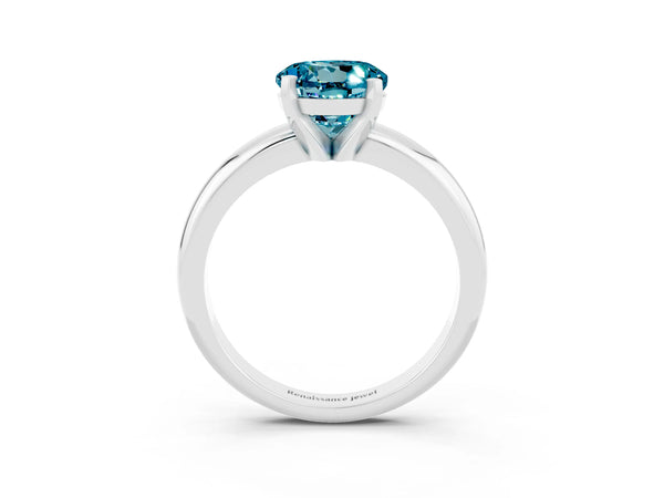 White gold Round Cut Blue Topaz Solitaire Engagement Ring with Round Band and Four-Prong Setting