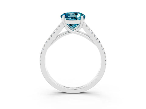 White gold Round Cut Blue Topaz Solitaire Engagement Ring with Split Shank Pavé Band_3