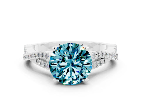 White gold Round Cut Blue Topaz Solitaire Engagement Ring with Twisted Pavé Band and Four-Prong Setting_12