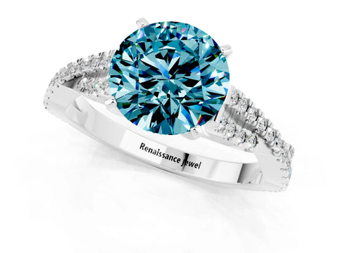White gold Round Cut Blue Topaz Solitaire Engagement Ring with Twisted Pavé Band and Four-Prong Setting_13
