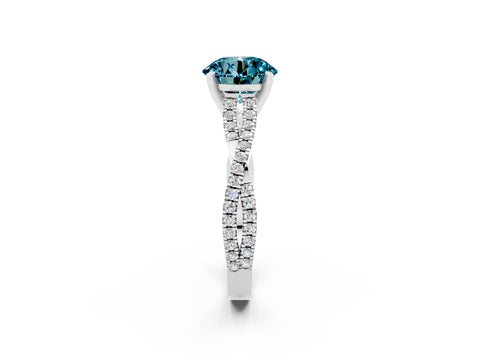 White gold Round Cut Blue Topaz Solitaire Engagement Ring with Twisted Pavé Band and Four-Prong Setting_14