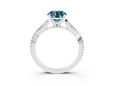 White gold Round Cut Blue Topaz Solitaire Engagement Ring with Twisted Pavé Band and Four-Prong Setting_15