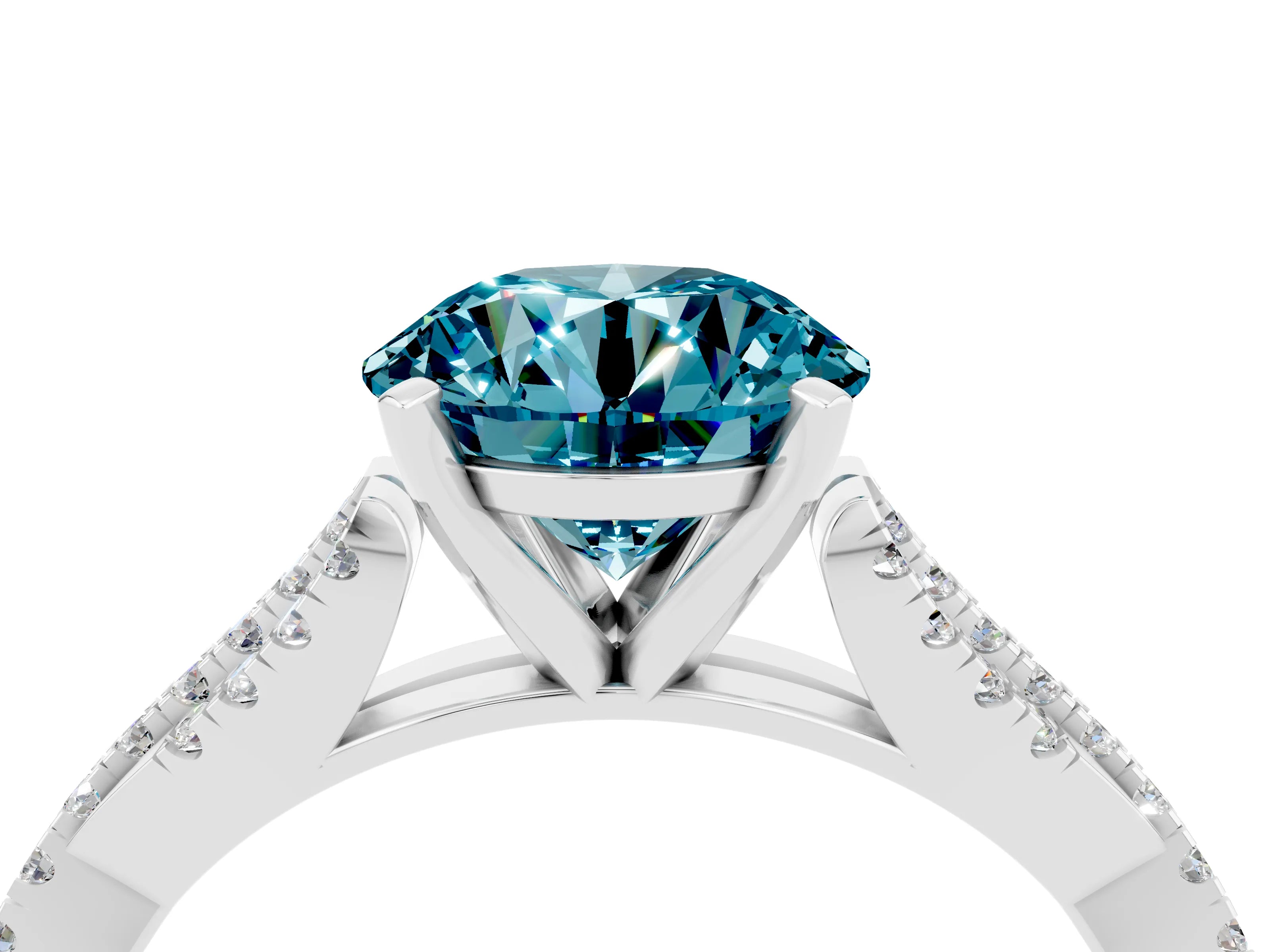 White gold Round Cut Blue Topaz Solitaire Engagement Ring with Twisted Pavé Band and Four-Prong Setting_16