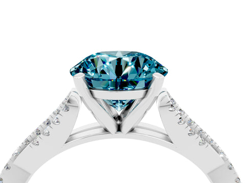 White gold Round Cut Blue Topaz Solitaire Engagement Ring with Twisted Pavé Band and Four-Prong Setting_16