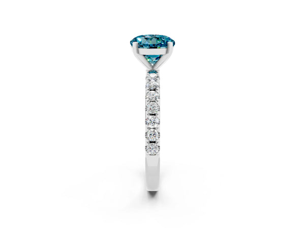 Platinum Round Cut Blue Topaz Solitaire Pavé Band with Four-Prong Setting