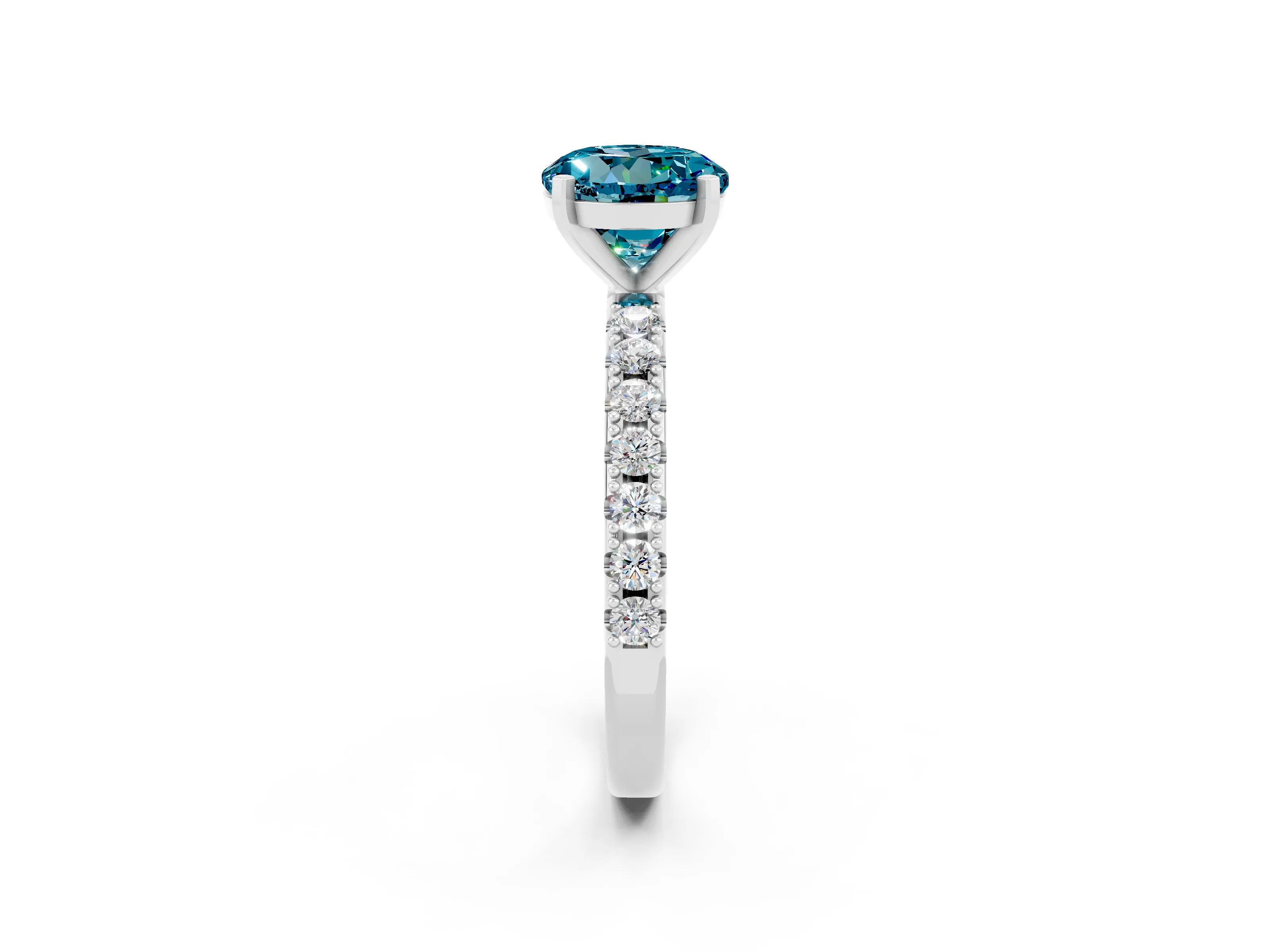 White gold Round Cut Blue Topaz Solitaire Pavé Band with Four-Prong Setting_2