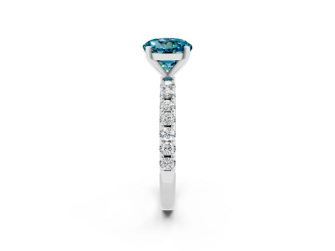 White gold Round Cut Blue Topaz Solitaire Pavé Band with Four-Prong Setting_2