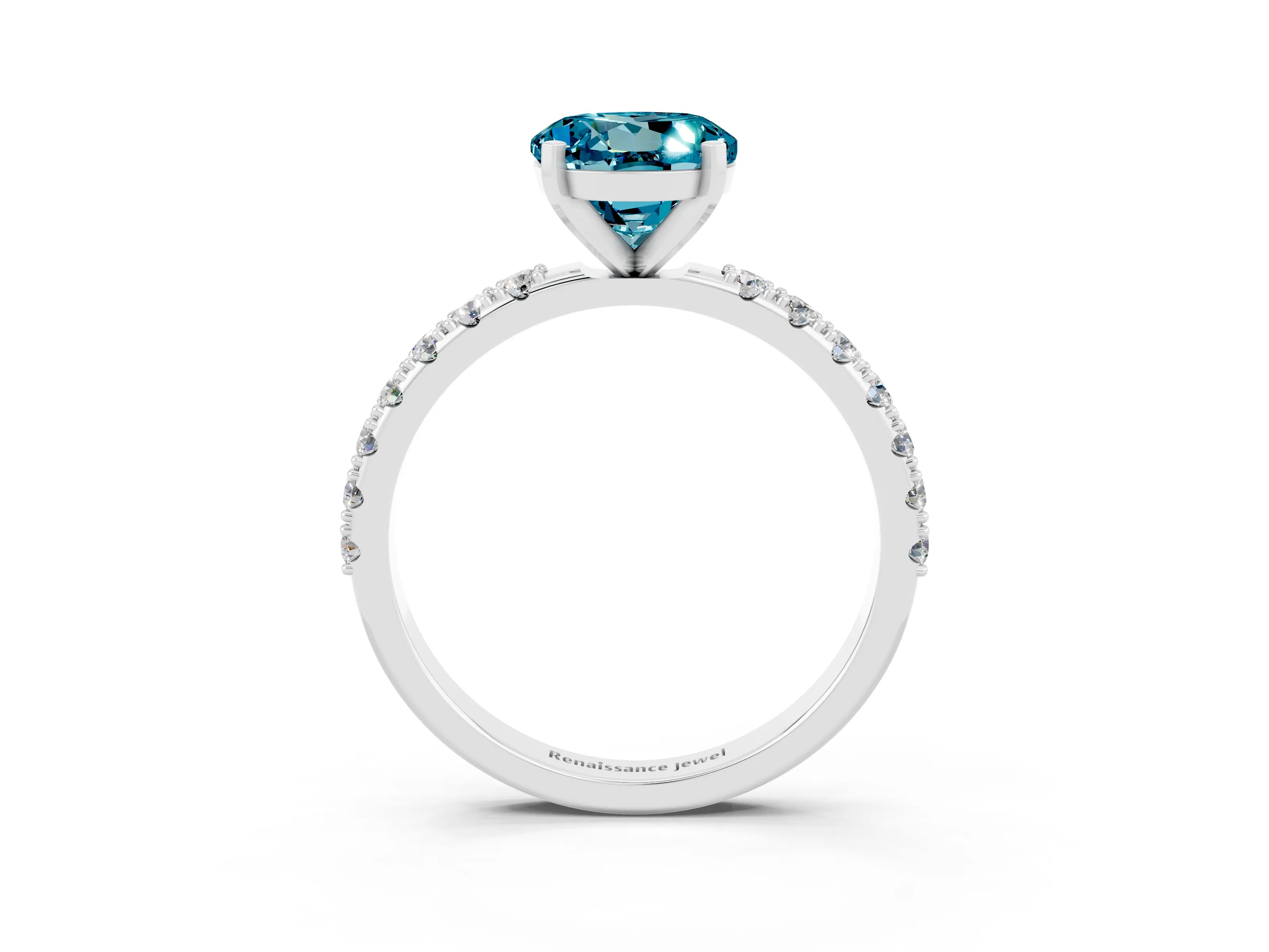 White gold Round Cut Blue Topaz Solitaire Pavé Band with Four-Prong Setting_3