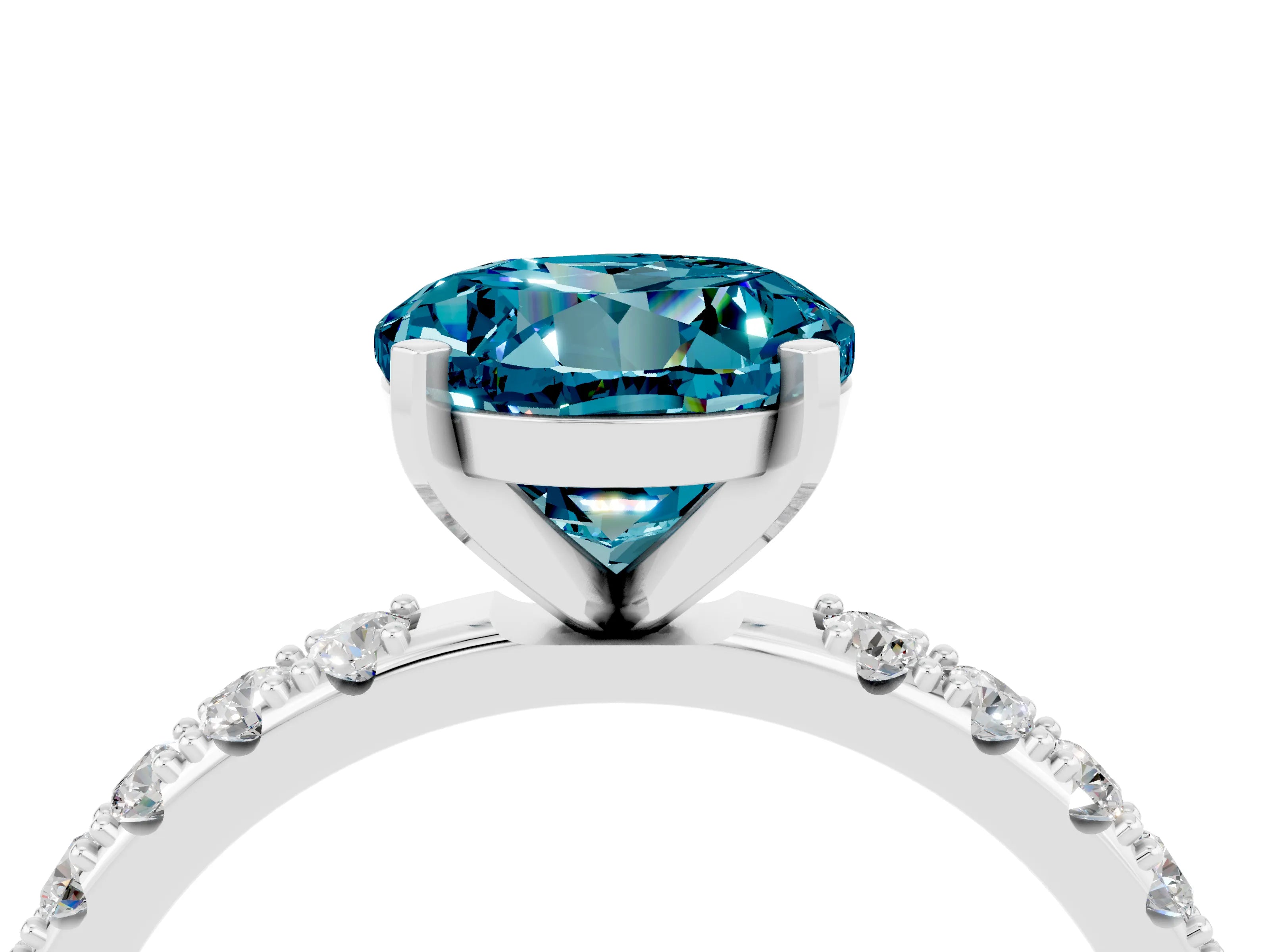 White gold Round Cut Blue Topaz Solitaire Pavé Band with Four-Prong Setting_4