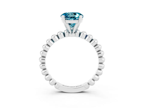 White gold Round Cut Blue Topaz Solitaire Ring with Beaded Band and Prong Setting_3