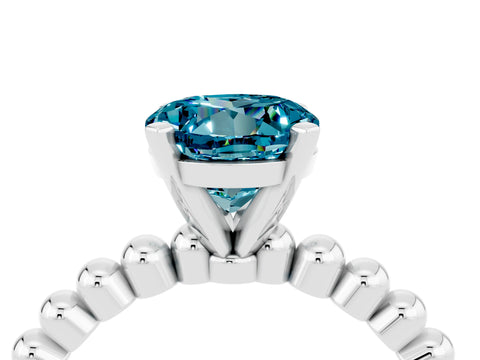 White gold Round Cut Blue Topaz Solitaire Ring with Beaded Band and Prong Setting_4