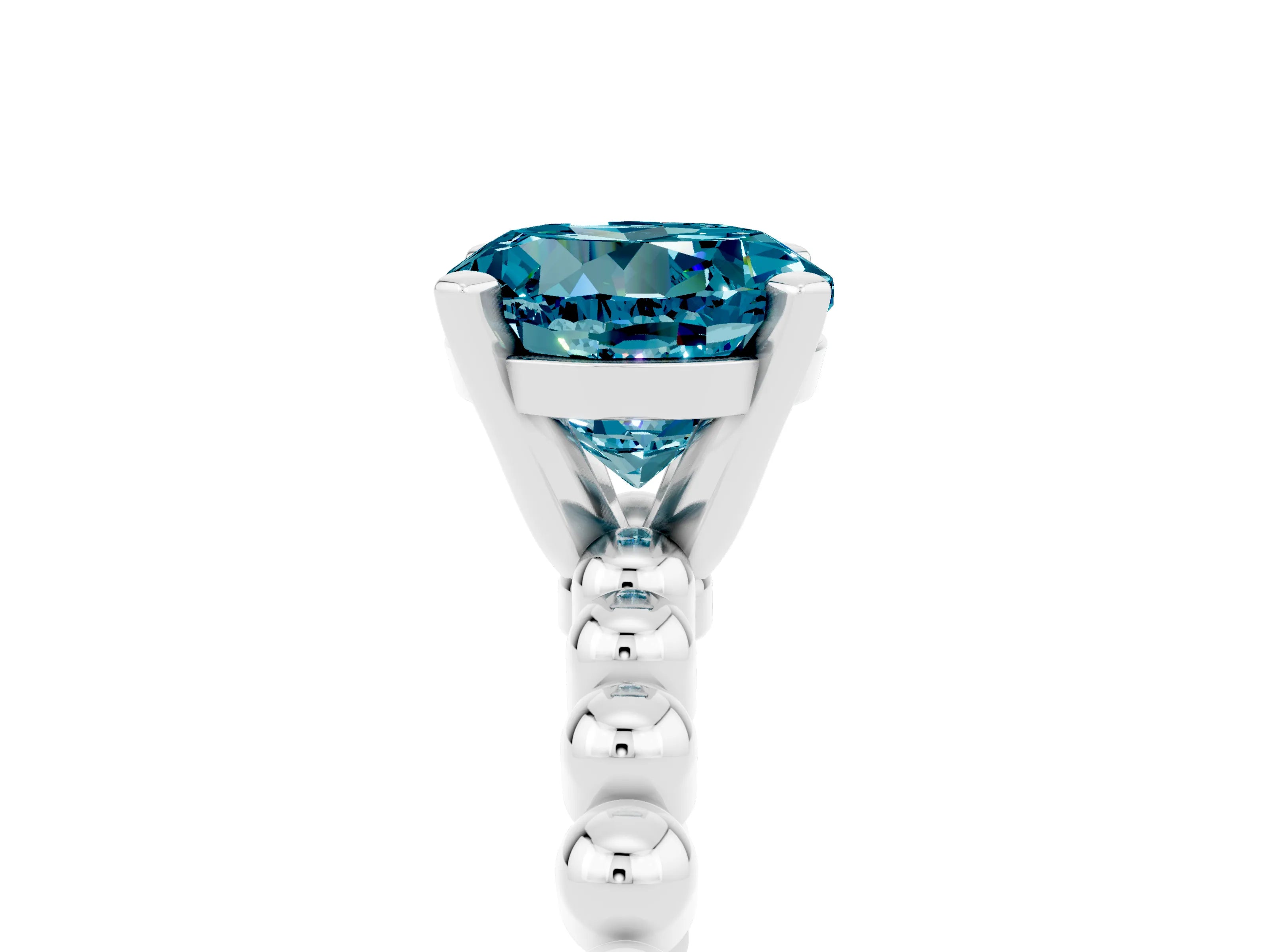 White gold Round Cut Blue Topaz Solitaire Ring with Beaded Band and Prong Setting_5