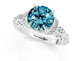 White gold Round Cut Blue Topaz Solitaire Ring with Filigree Band and Four-Prong Setting_25